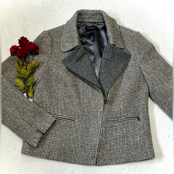 Talbots Tweed Wool Blend Asymmetrical Moto Blazer - Size 10 - Picture 1 of 10